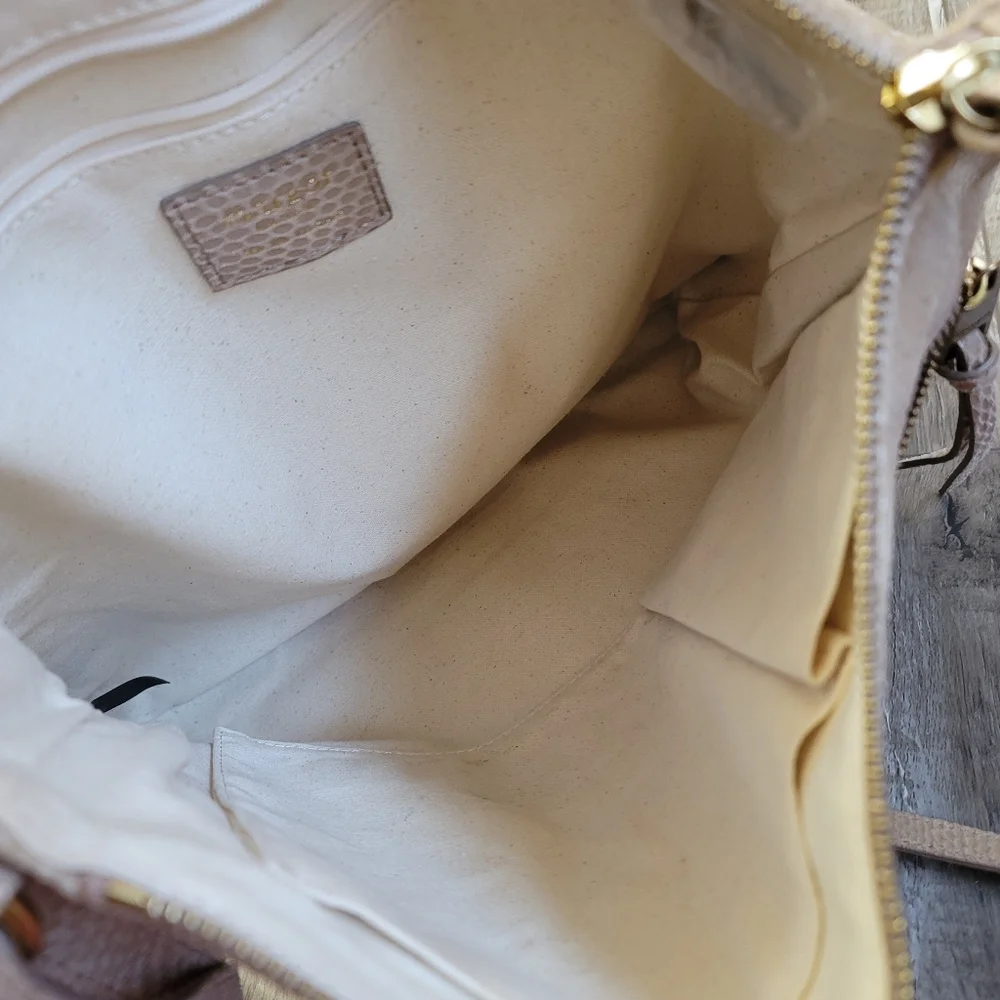 Margot Leah Large Taupe Leather Snakeskin Texture Hobo Bag